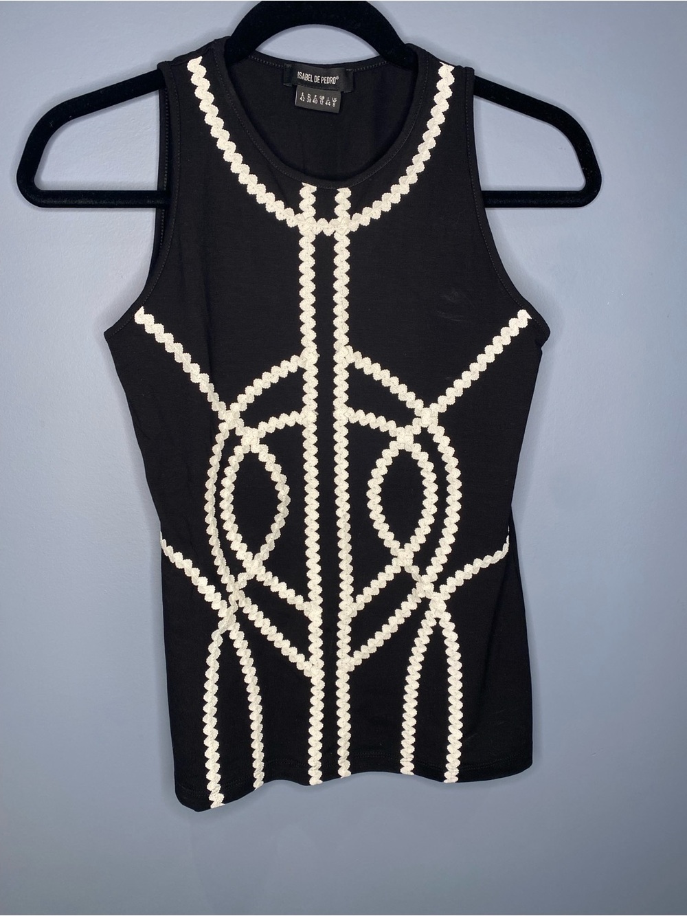 Isabel De Pedro Black Tank Top with Cream Braided Trim